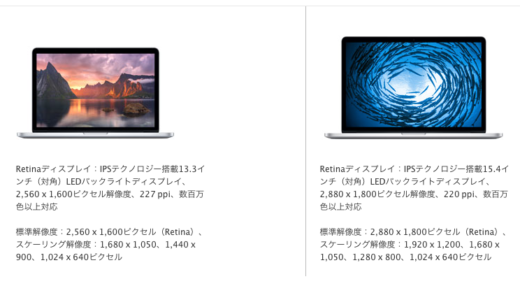 Apple製品のppi比較 Retinaのppi(解像度)は326ppi設定