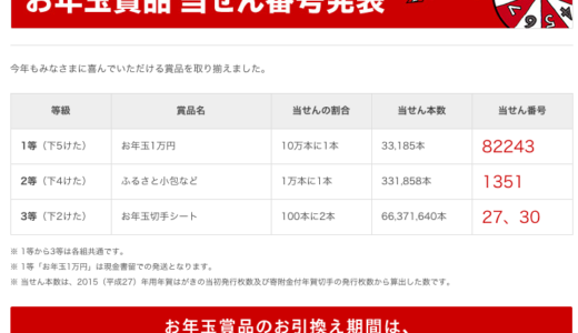 2015年平成27年　年賀状お年玉商品当選番号発表！