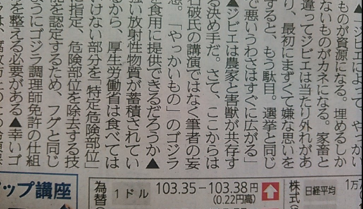 特定危険部位指定、ジビエゴジラ肉？ゴジラ調理師免許　四国新聞より