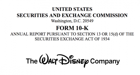 米ウォルト・ディズニー 10K 四半期連結SEC報告書 2017年 売上551億ドル 粗利93億ドル