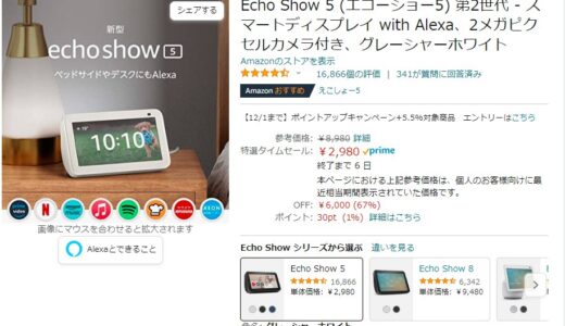 Amazon Alexa EchoShow 5インチが2,980円！ブラックフライデー EchoShowでABEMA視聴