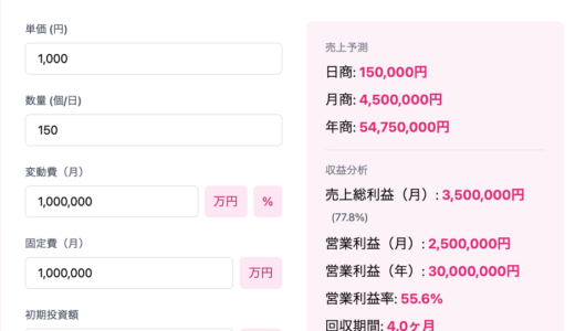 『#KNN年商電卓』：単価×数量で瞬時に売上予測！固定費・変動費から経常利益も自動計算【経営者必見ツール】